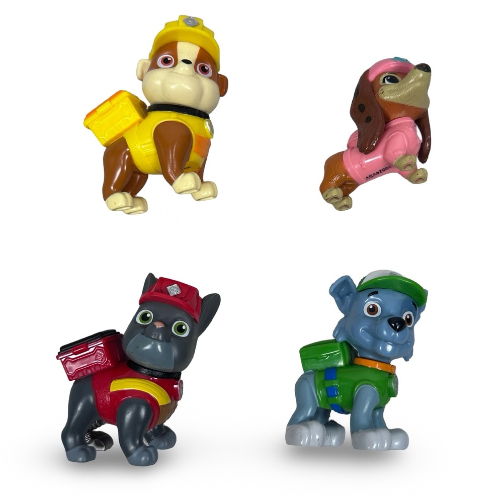 Paw Patrol Mini Figure Lot Rubble Rocky Marshall Liberty Gray Green Yellow 4pc